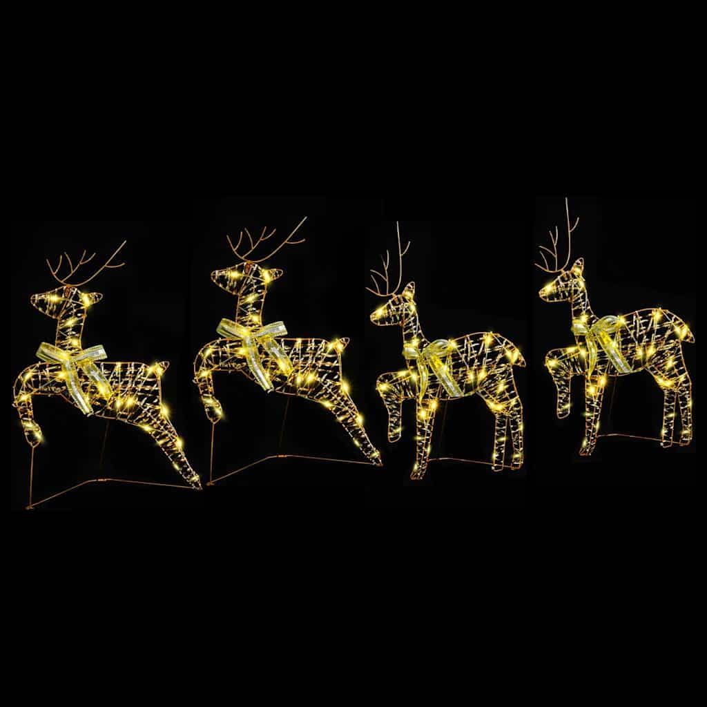 4er Set LED Rentiere Weihnachtsdeko Gold 80 LEDs USB Betrieb für Innen und Außenbereich 65,5 cm Deko Rentier Figur