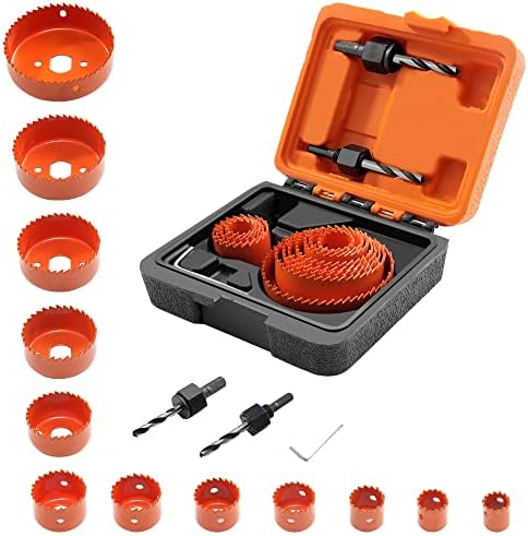 BeHappy Hole Saw Set 15 Pcs, Hole Saw Kit for Metal, Wood, and Plastic with Storage Case, General Purpose 3/4"-3"(19-75mm) Saw Blades, Hex Key, Mandrels, Drill Bits with Storage Case