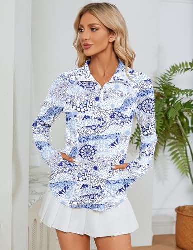 Image of LOMON Women Long Sleeve Shirts Sun Protection 1 /4 Zip Summer Quick Dry Hiking Shirts Quarter Zip Pullover for Women