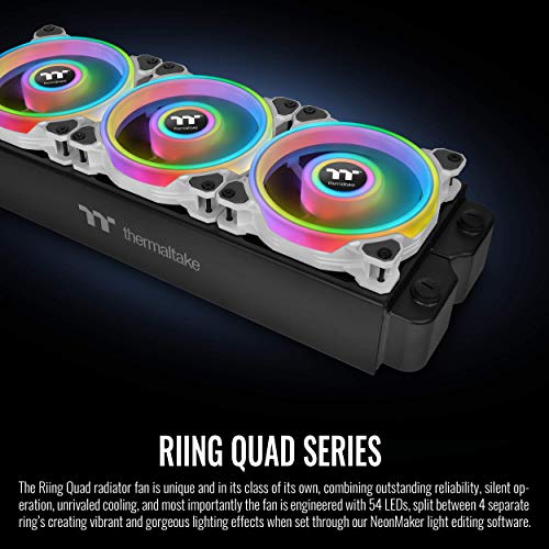 Image of Thermaltake Riing Quad 120mm 16.8 Million RGB (Alexa /Razer Chroma) Software Enabled, 4 Light Rings 54 LED, 9 Blades Hydraulic Bearing, White Case /Rad Fan (NO Controller), Single Pack, CL-F100-PL12SW-C