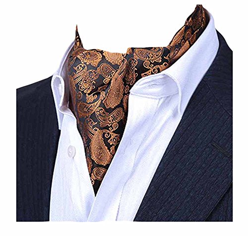 MENDENG Men's Gold Purple Paisley Jacquard Woven Silk Cravat Formal Ties Ascot