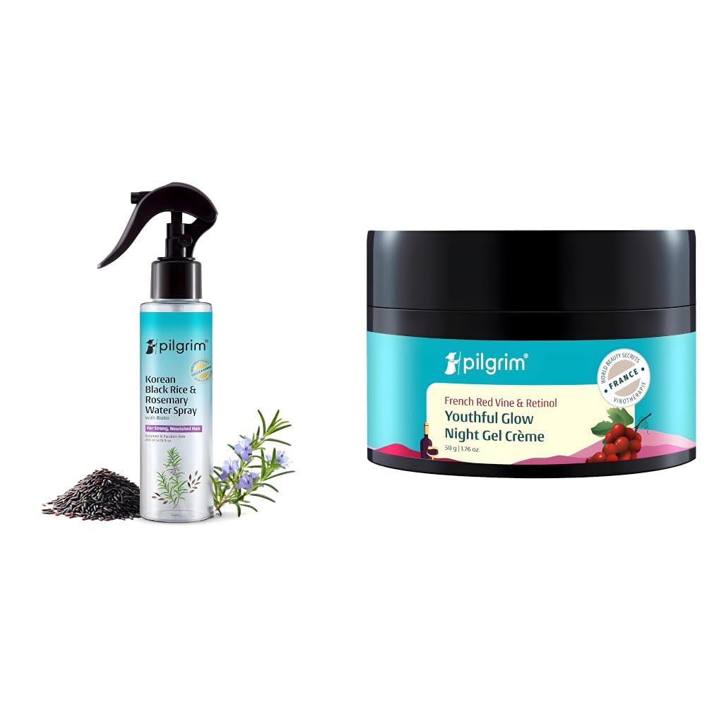 Pilgrim Korean Black Rice and Rosemary Water Spray With Biotin For Strong, Nourished Hair 200ml & French Red Vine Anti Aging Night Cream for women with Retinol, Mulberry & Vitamin C For Glowing-image-28