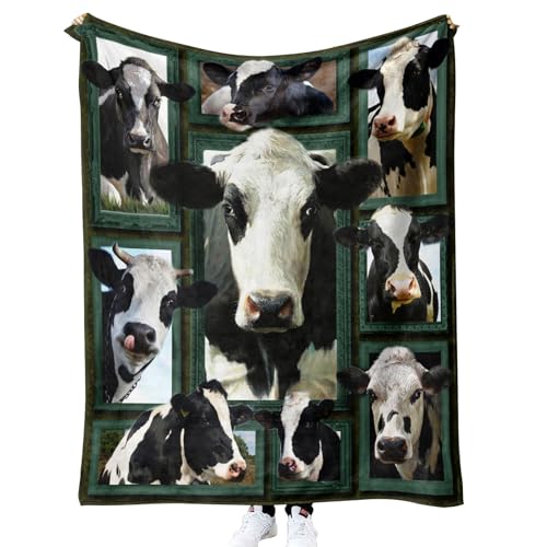 MUNOOR 3D Milchkuh Kuscheldecken 70x100 cm Weich Flanelldecke Wohndecke Geschenke für Kinder Erwachsene, Decke 3D mit Motiv Tier Kuh Sofadecke Couchdecke Tagesdecke