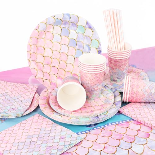 Juego de vajilla de fiesta de sirena para 16 in...