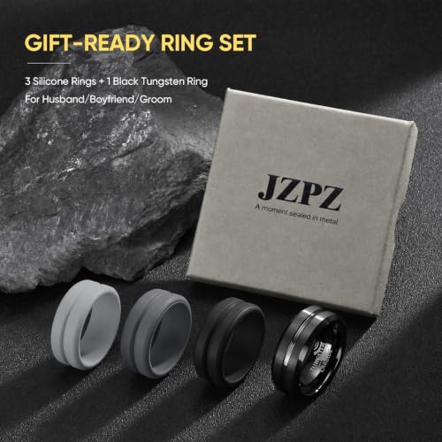 1 Tungsten Carbide and 3 Silicone Rings-Men's Wedding Band Set,Fit Size 8 - image 6