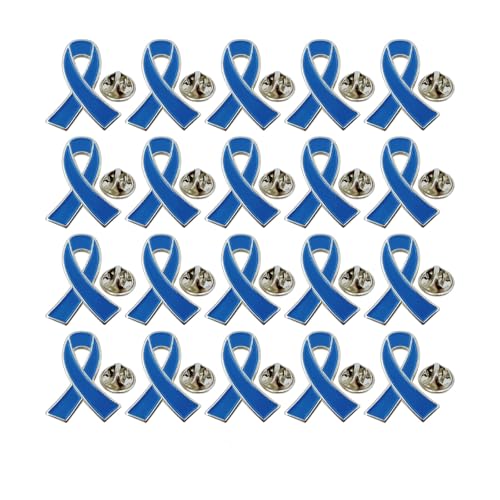 WJINSHUO Colon Cancer Awareness Pins - Blue Ribbon Enamel Lapel Pin Bulk 20