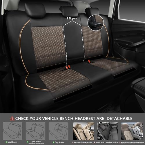 Image of CAR PASS Piping PU Leather Car Seat Cover Full Set,Inside Zipper Design and Reserved Opening Holes,Airbag Compatible,Universal FIT for Car, SUVs,Van,Small Trucks(Full Set, Black & Gold)
