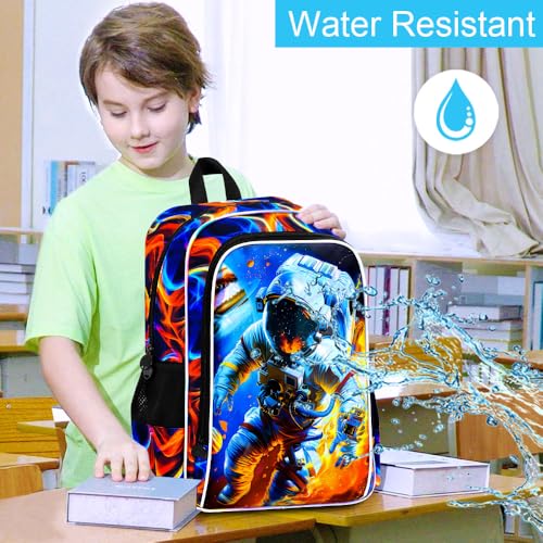 Image of 3Pcs Space Backpack for Boy, 17 inch Fire Bookbag for Elementary Preschool Kindergarten, Kids School Backpacks with Lunch Box (Red)