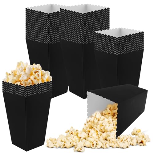 Image of 50 Pcs Black Popcorn Boxes Mini Paper Popcorn Box Cardboard Popcorn Container for Party Disposable Snack Candy Popcorn Bags Popcorn Holder for Movie Nights Birthday Wedding (Black)