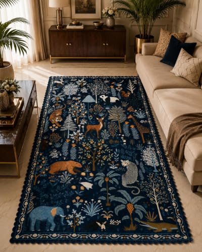 Image of RD TREND Carpet for Hall Digital Printed Carpet for Living Room 52x84 inch | Anti Slip Backing Rug for Bedroom Floor & Home Decor | Navy Blue