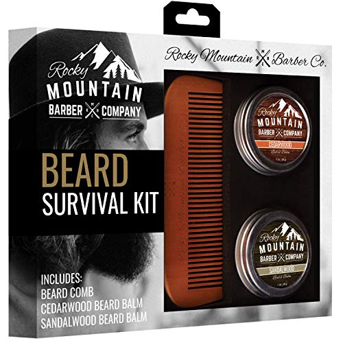 Beard Reward Set – All-In-One Beard Care Equipment with Picket Beard/Hair Comb and Two Beard Balms (Cedarwood and Sandalwood – 1oz) – Packaged in Reward Field