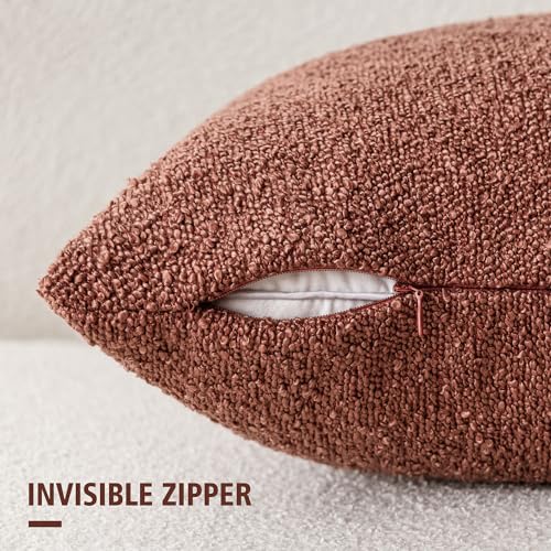 Image of Foindtower Set of 2, Decorative Textured Boucle Throw Pillow Covers Accent Solid Pillow Cases Neutral Cozy Couch Cushion Case for Chair Sofa Bedroom Living Room Home Decor 26x26 Inch Orange Rust Red