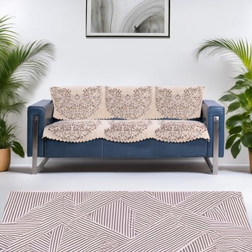 Image of Premium Chenille Woven Anti-Slip 3 Seater Sofa Cover | L-Shape Sofa Seat Protector for Living Room | Durable & Stylish Slipcover - Beige - Phoolkari