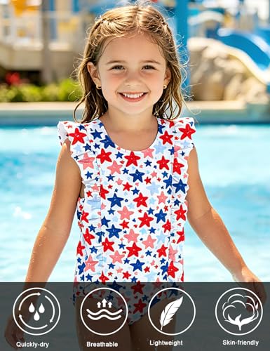Image of RAISEVERN Baby Girls Swimsuit Ruffles Bathing Suits Cute Beach Sport Swimming Backless Summer One Piece Swimwear 2-7 Years