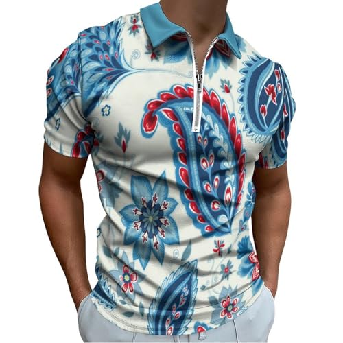 Polo homme manches courtes au motif cachemire ethnique tissage doux et haut de gamme