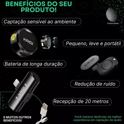Microfone de Lapela Sem Fio Duplo, Profissional com Cancelamento de Ruído, Compatível com Celular (C