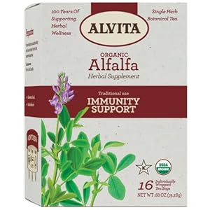 ALVITA Organic Alfalfa Tea, Herbal Organic Alfalfa Tea for Antioxidant Support, Alfalfa Tea Bags for Immunity Support, Healthy Kidney Function, Balancing Women’s Health, 16 Tea Bags
