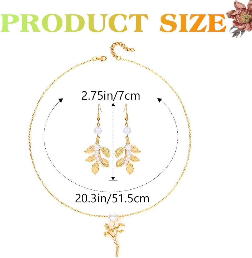 JEAIRTS Greek Goddess Leaf Jewelry Set Pearl Pendant Necklace and Dangle Earrings for Women,Gold Plated Vintage Jewelry - Image 5