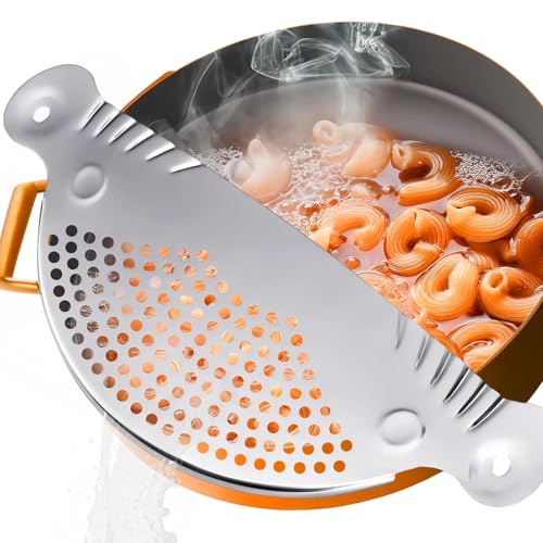LIUZHUJ Egouttoir Pates, Passoire pour Casseroles en Acier Inoxydable, Passoire pour Pâtes pour Casseroles Jusqu'à 26 cm de Diamètre, Plat Couvercle...