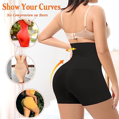 Image of Womens Slip Shorts for Under Dress Seamless Shapewear Boyshorts Tummy Control Panties Shaping Shorts(#2 Black(high Waisted),X-Large)