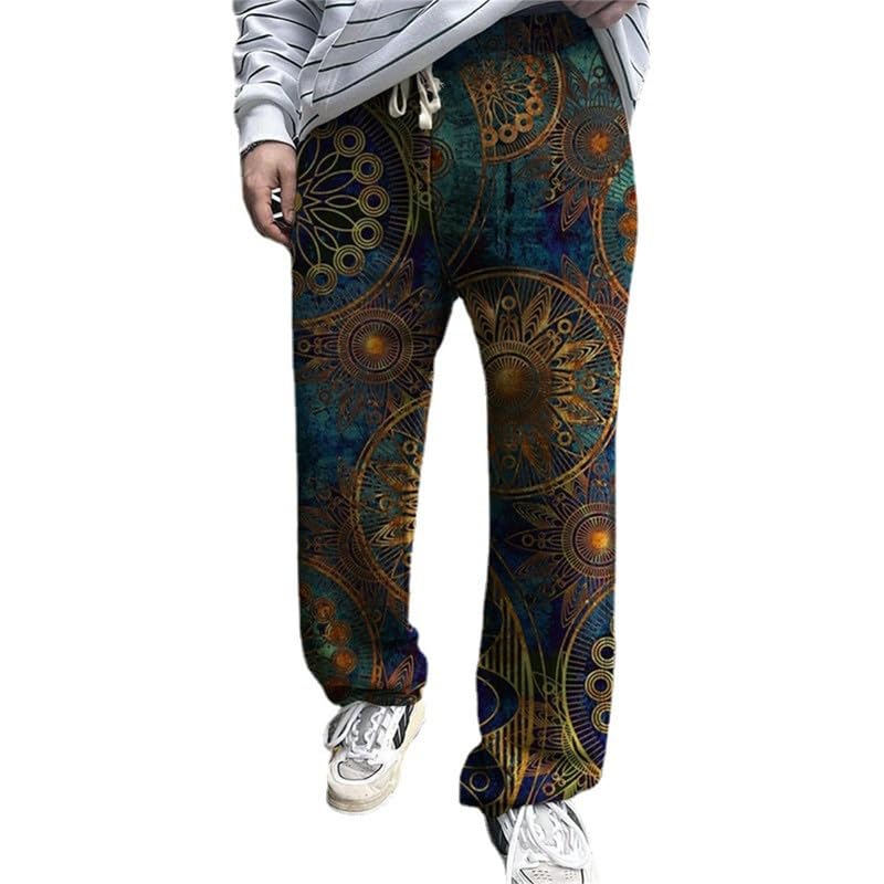 Pantalon décontracté pour hommes style ethnique ample à cordon imprimé