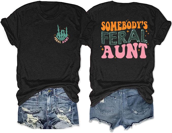 MOUSYA Women Oversized Mama Shirt Somebody's Feral Mama T-Shirt Funny Mom Shirt Women Mom Gifts Tee