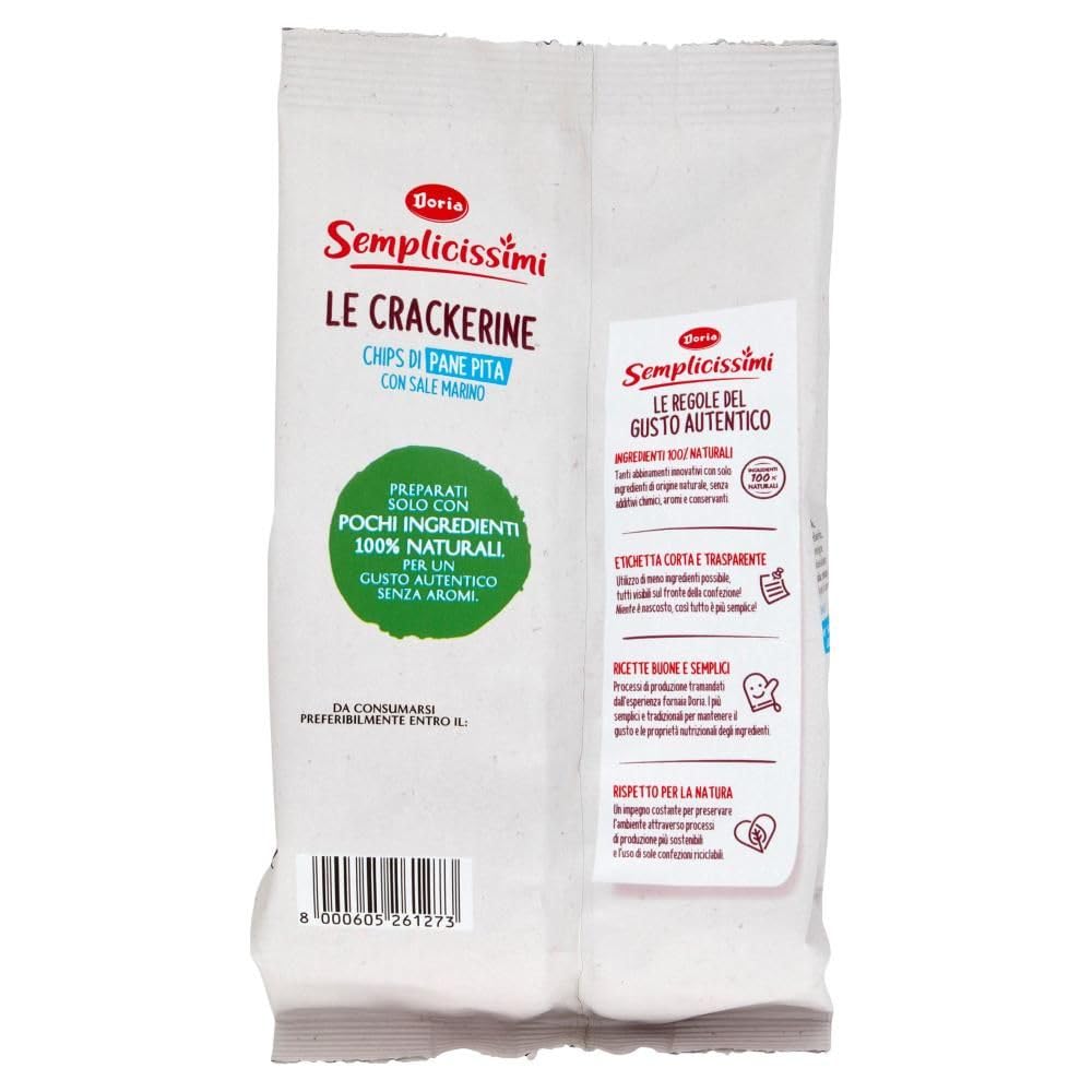 8X Doria Semplicissimi le Crackerine Chips di Pane Pita con Sale Marino 90g [CAIYA® BOX da 8 Confezioni]