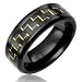 8MM Mens Titanium Ring Wedding Band Black Plated Black and Gold-Tone Carbon Fiber Inlay [Size 12]