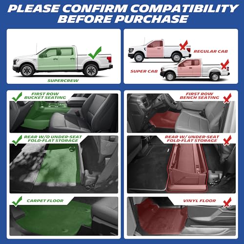 Image of Michelin Vehicle Mats for 2015-2026 Ford F150 /2022-2025 Lightning Crew Cab | Fit SuperCrew Cab 2nd Row w /o Fold Flat Storage Carpet Floor, All-Weather TPE Custom Fit Floor Mats /Truck Liner, Premier