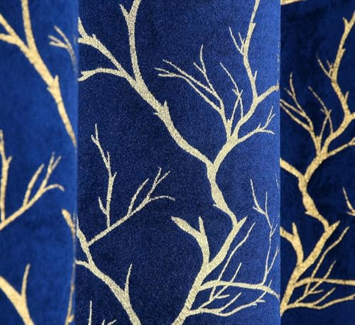 Image of Curtains 9 Feet Long for Living Room - Long Door & Window Curtain Set 1 Pcs Panel, Velvet Blackout & Stylish Parda for Home Decor & Office Blue Colour 9 feet -1 pcs
