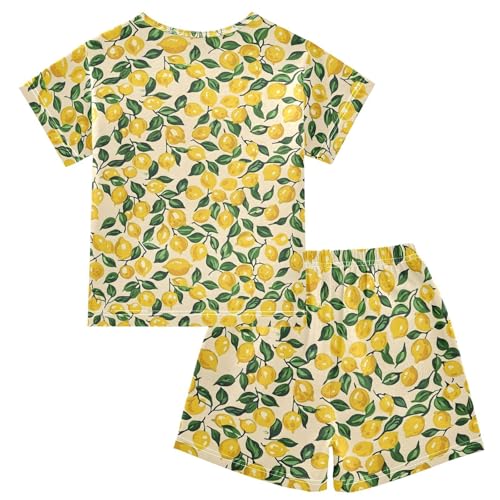 ALAZA Lemon Leaf Fruit Pajamas Short Sleeve 2 Piece Sleepwear Top and Bottom Pajama Set Unisex2