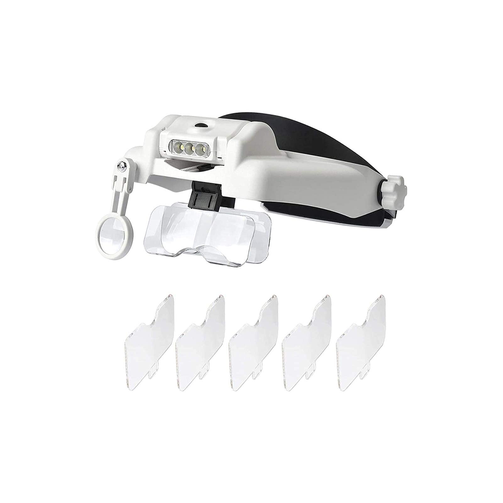 asdchZen Headband Magnifier,Head Mountlighted Magnifying Glasses,Light Hands Headband Illuminated Magnifier Visor -1X To 3.5X Zoom And 8X Lens With 5 Detachable Lenses-Head Mounted Hea