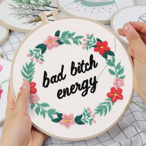 Image of Louise Maelys Funny Quote Embroidery Kit for Beginners Floral Wreath DIY | Designed for Fun, Cross Stitch Kits Feature Floral Patterns. Needlepoint Kit for Beginners and Adults to Make Handmade Crafts