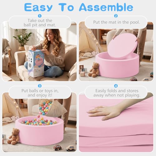 Image of SHJADE Foam Ball Pit, 35.4 inchx 11.8 inch Ball Pits for Toddlers-Pink | Soft Memory Sponge Round Playpen Ball Pool for Kids, Ideal Gift for Babies, Indoor and Outdoor Game, Balls not Included