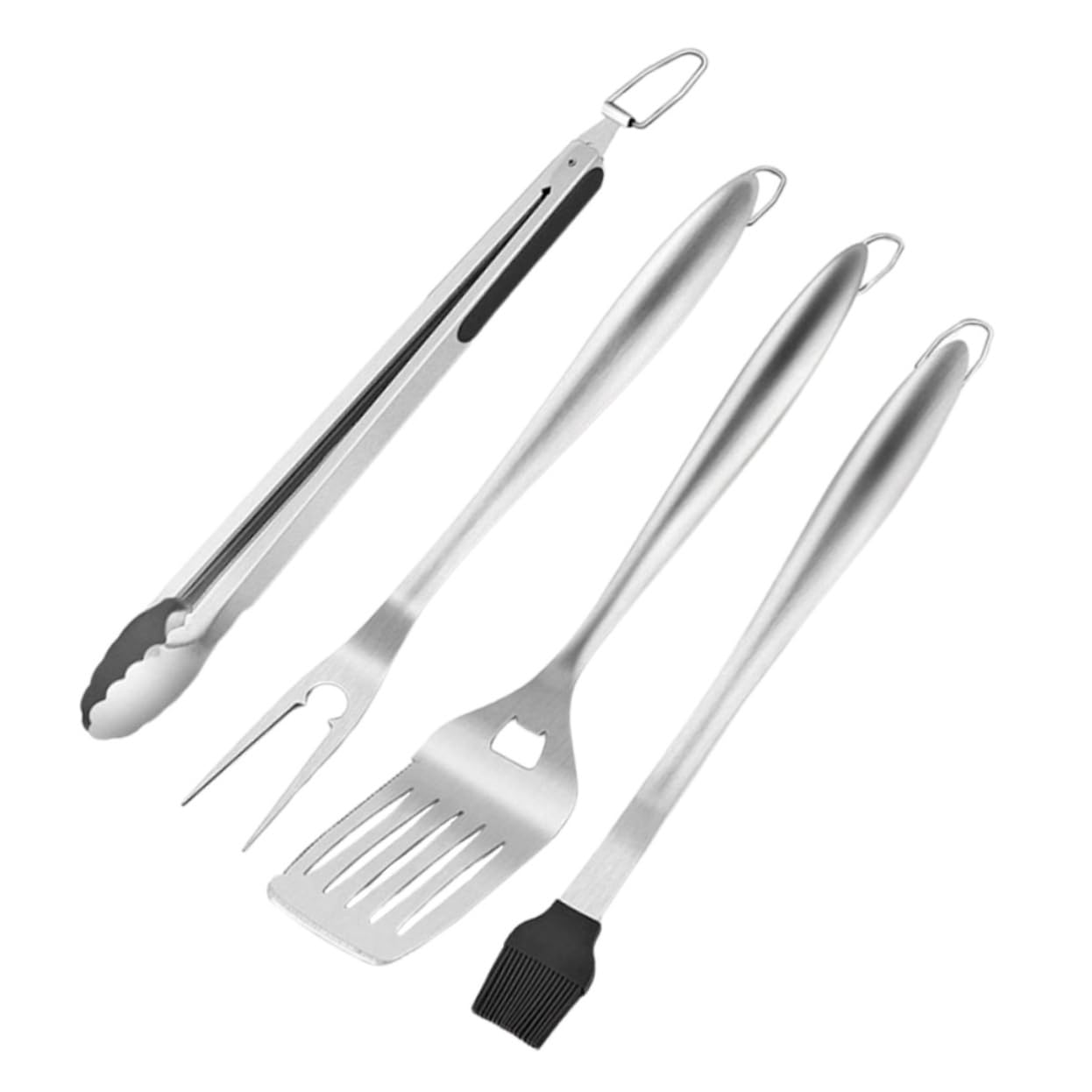 Set Utensili Barbecue Portatile in Acciaio Inox Argento | Riutilizzabile, Facile da Trasportare, per Griglia e Cottura All'aperto