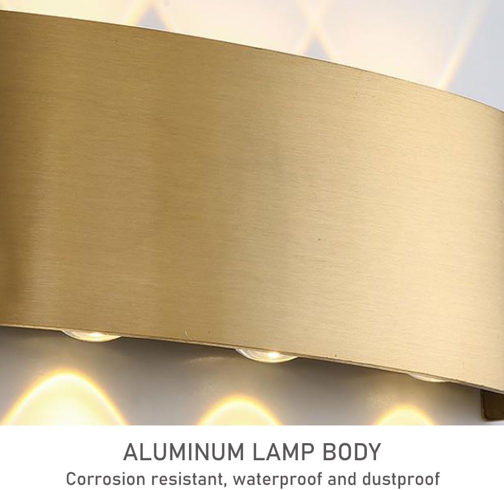 Faretti da soffitto 8 luci Illuminazione su e Giù Applique Oro, Applique da Parete per Esterni, Applique da Parete per Esterni per atrio Cortile Villa (Oro E, Luce Bianca)