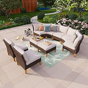 Phivilla9pieceoutdoorwickerpatioconversationsethalfmoonsectionalfurniturepatiosofafor9seatswithcushioned4xfansofa3xarmlesschairand2xottomanbeige Urban Country Home Decor Phi villa 9 piece outdoor wicker patio conversation set half moon sectional furniture patio sofa for 9 seats with cushioned 4 x fan sofa 3 x armless chair and 2 x ottoman beige urban country home decor