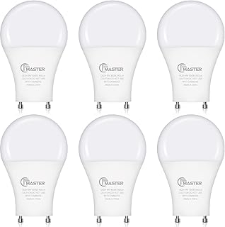 CFMASTER GU24 LED Light Bulb, 5000K Daylight, 9W(100W Equivalent), 800 Lumens, A19 Shape GU24 LED Bulbs, Twist and Lock GU24 Pin Base with Two Prongs, Non-Dimmable, UL ETL Certificated(6-Pack)