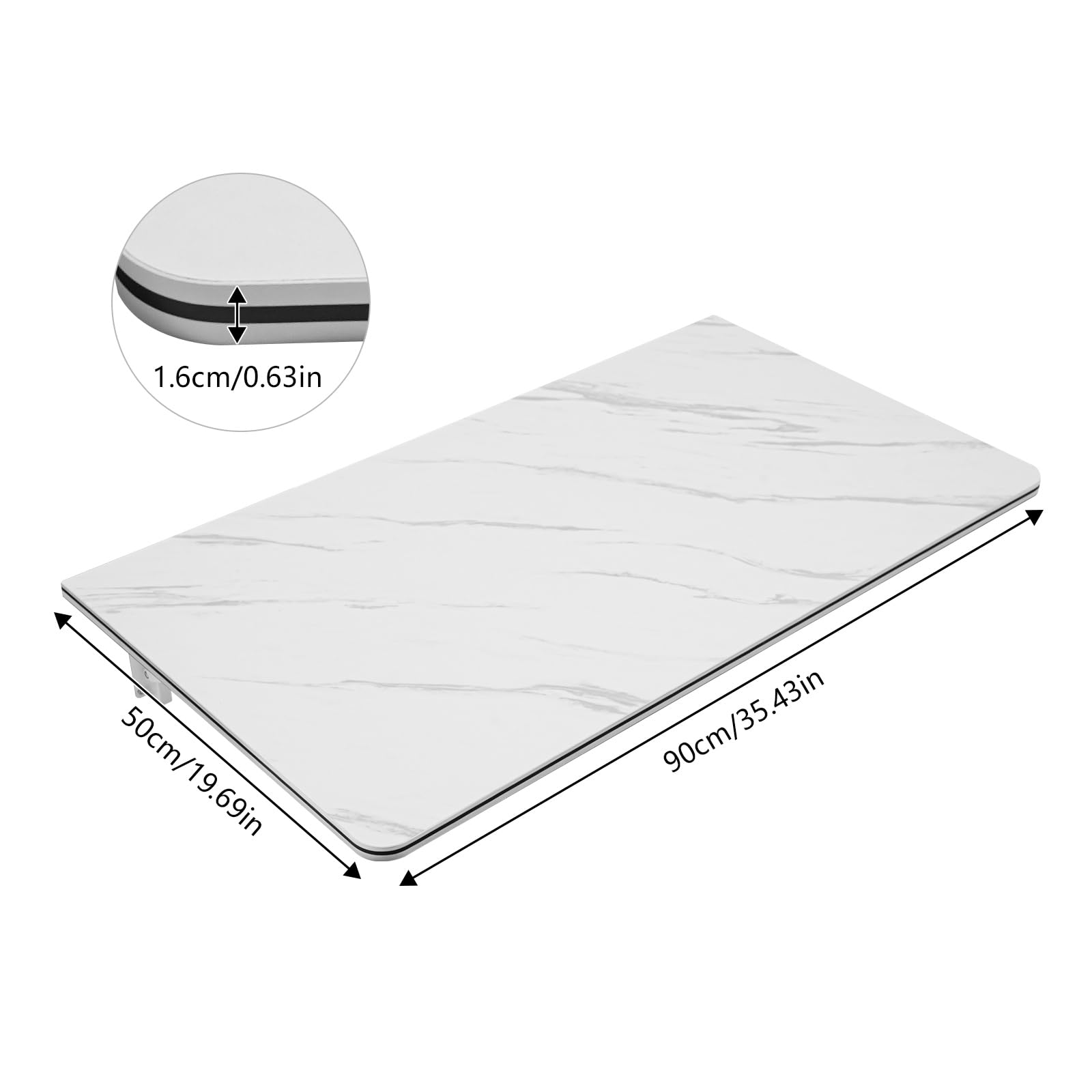 Escritorio de pared, mesa plegable, 90 x 50 cm, mesa de comedor, mesa de oficina, mesa plegable montada en la pared, de MDF y pinzas metálicas, máx. 30 kg (blanco)