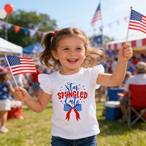 Image of Tkria July 4th Tank Top Girl Toddler 4th of July Shirt Baby Girl American Flag Shirt USA Ruffle Tee Girl Patriotic Outfit