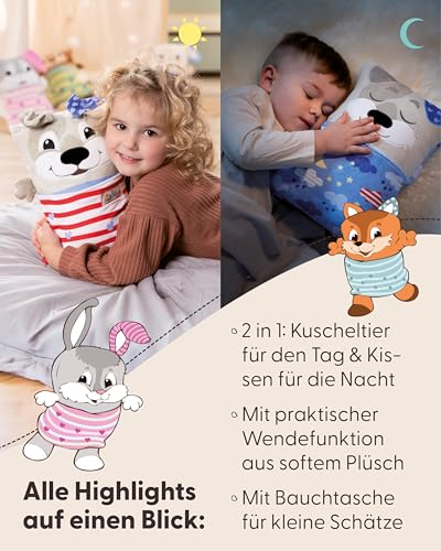 NICI Cosidoo Kuscheltier Hund mit Wendefunktion 30x20cm - grau - Weiches Plüschtier – Für kleine Kuscheltierliebhaber zum Kuscheln & Spielen. Ideal für Zuhause, den Kindergarten oder unterwegs - 62291
