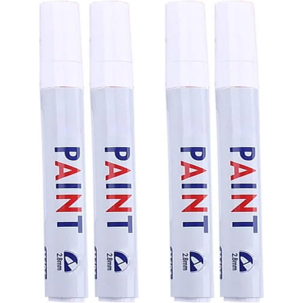 4PCS Car Tire Paint Pen, Tire Ink Paint Pen for Car Tires, Waterproof Non-fading Tire Paint Pen, Waterproof Car Wheel Tire Paint Pen, Anti-Drying Letter Graffiti Ink Marker (White)
