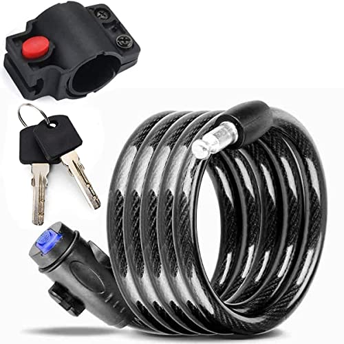 Bike Cable Lock With Key, Weatherproof Heavy Duty Bicycle Lock,Outdoor Anti-Theft Bicycle Lock With Included Mounting Bracket,4Ft Self Coiling 12Mm Braided Steel Cable,For Bicycles,Scooters,Gates #TOP2