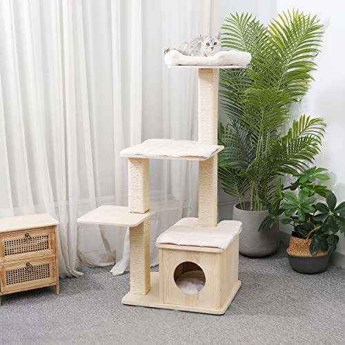 Agile 45" Modern Plywood Cat Tree Condo Tower With Natural Sisal Scratching Climbing Posts (Jasper) #TOP3