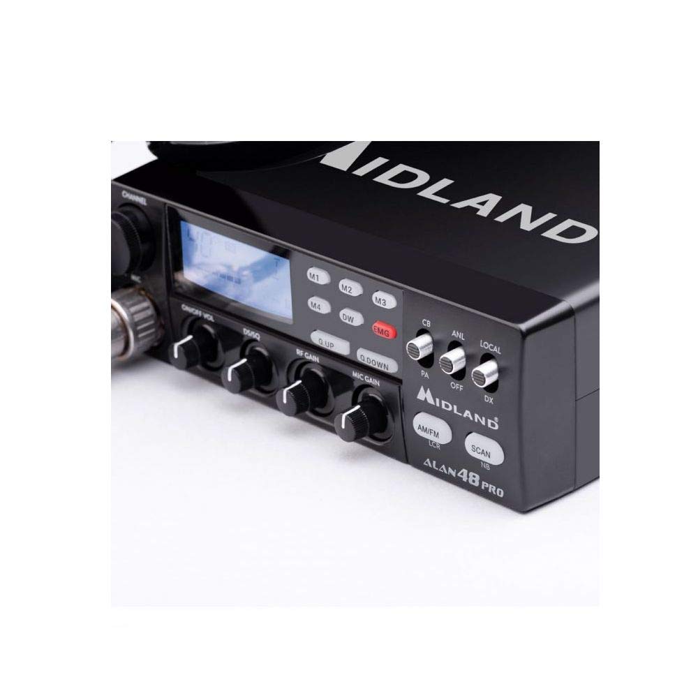 Midland Alan 48 Pro CB C422.16, Radio Odbiorczo-Nadawcze Pojazdowe Multibandowe, Odbiornik-Nadajnik z Mikrofonem 6 Pin, Wyświetlacz LCD, Dual Watch, Wzmocnienie RF, Squelch Cyfrowy i Wzmocnienie MIC