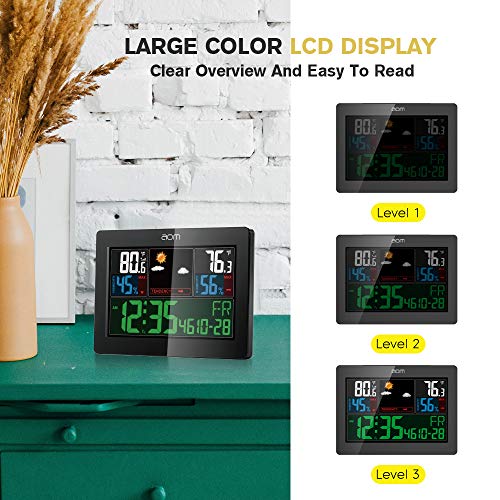 Weather Station Wireless Indoor Outdoor Weather Instruments with Color LCD Screen Thermometer and Moisture Alarm Clock Temperature and Humidity Monitoring for Home and Office
