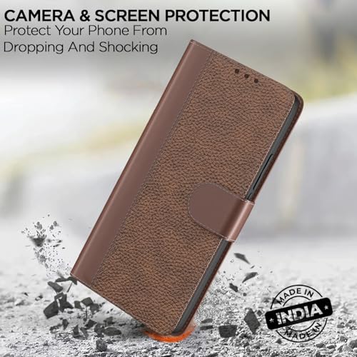 Image of Pikkme Flip Cover for Vivo V70 FE 5G | Leather Finish | Wallet Stand and Shock Proof | Complete Protection Flip Case (Tan)