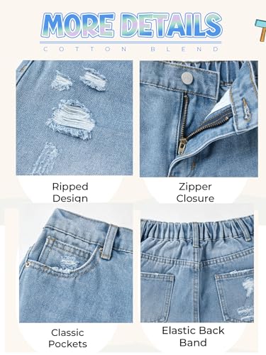 Image of Girls Shorts Elastic Waist Jorts Denim Jean Shorts Ripped Knee Length Bermuda Shorts for Kids Teen Girls Summer