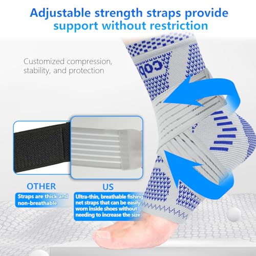 Image of LISEPWU Copper Ankle Brace with Adjustable Compression Bandage, Ankle Support Compression Sleeve for Men & Women, for Foot Pain, Sprained Recovery, Achilles Tendonitis, Sports Protection(Blue XL)