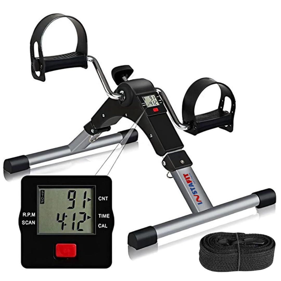 Instafit Fitness Mini Cycle Pedal Exerciser, Foldable Indoor Fitness Equipment for Legs and Arms with adjustable resistance and digital display suitable for physiotherapy rehab